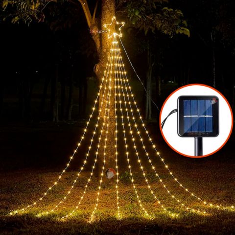 🎄Luces LED Solares en Forma de Estrella Cascada | Decoración Navideña para Exteriores