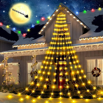 🎄Luces LED Solares en Forma de Estrella Cascada | Decoración Navideña para Exteriores